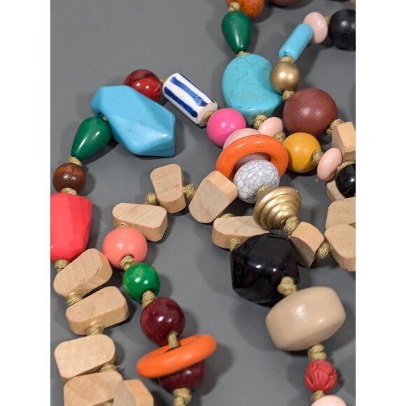 Plunder Beaded Chunky Multi‎ Color Necklace Keychain ID Badge Holder Long Boho - Picture 4 of 8